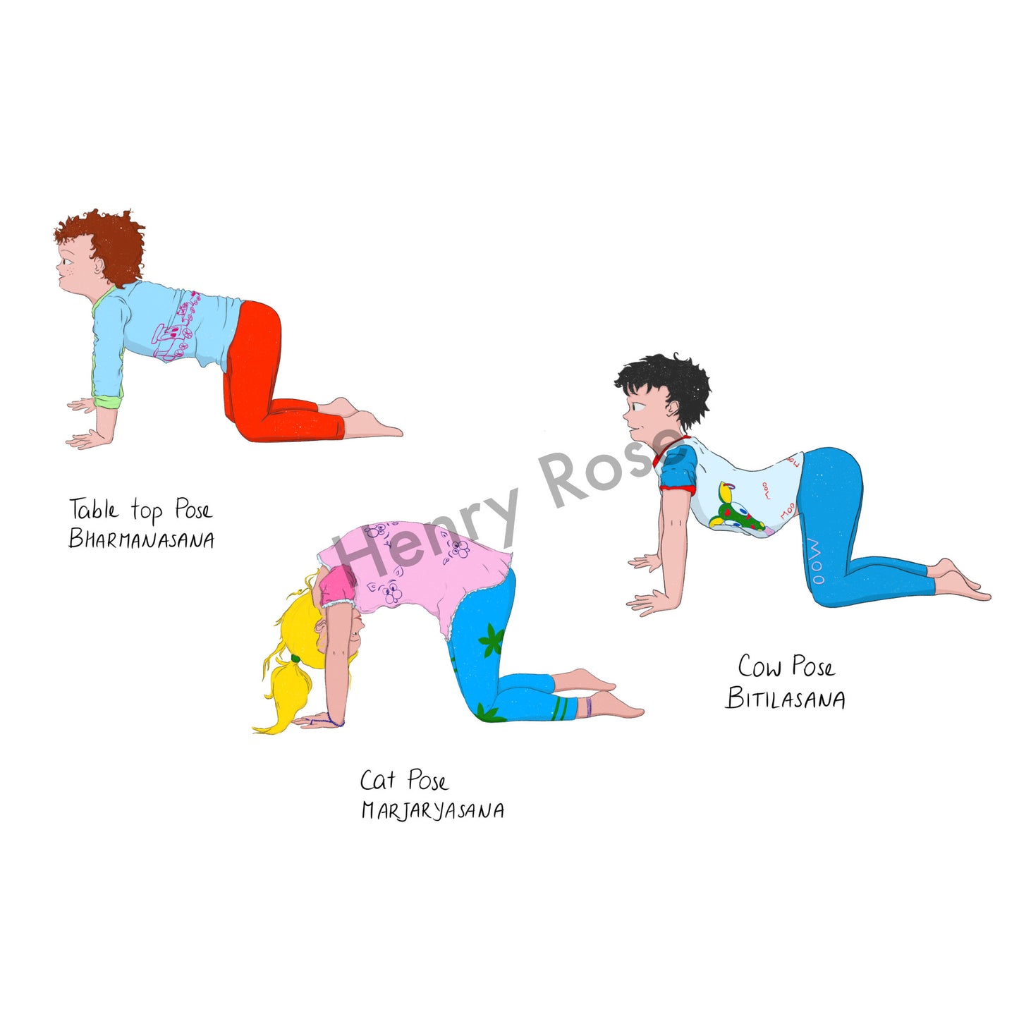 Illustration "Trio Cat Cow Table Pose"