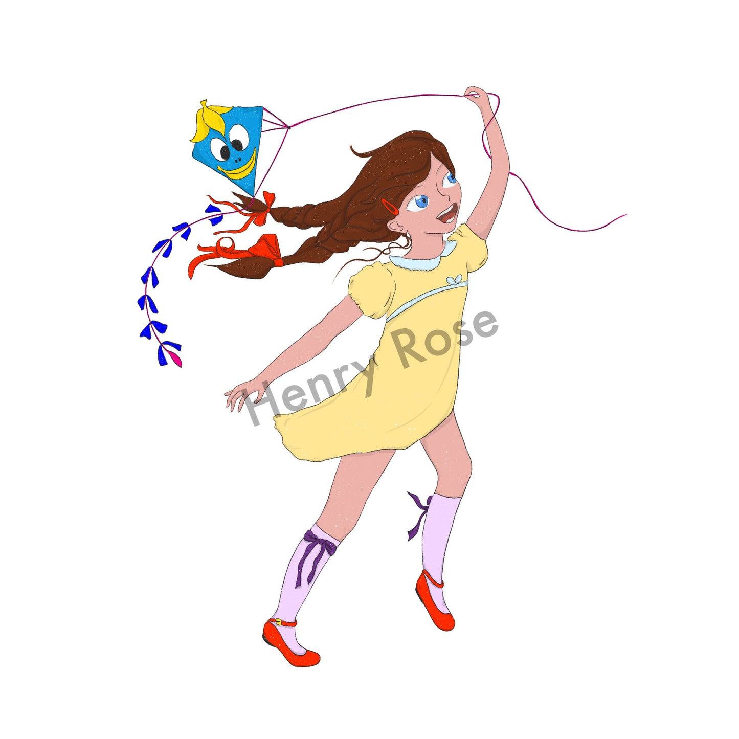 Illustration "Mila fait du cerf-volant"
