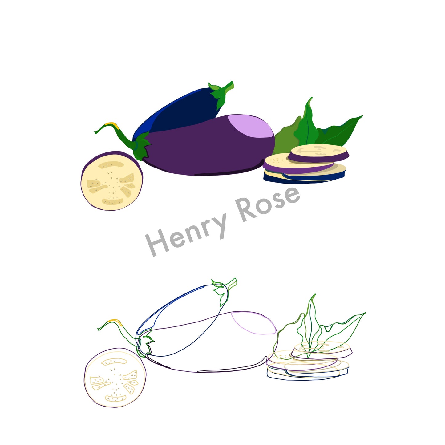 Illustration "Fruits & Légumes" - Aubergine Duo