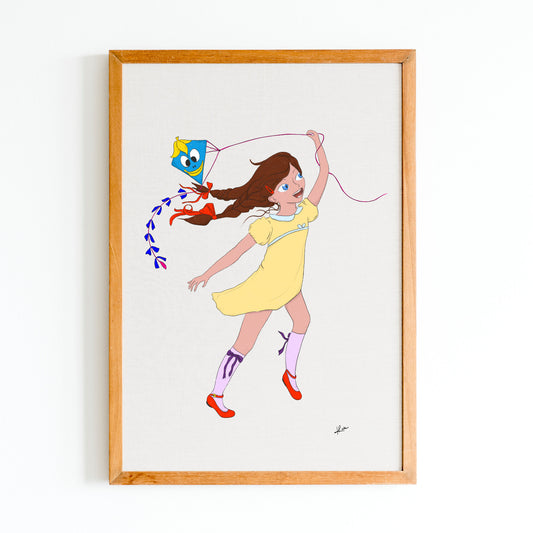 Illustration "Mila fait du cerf-volant"